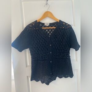 Nomi Black Crochet Cardigan Sweater Short Sleeve Medium